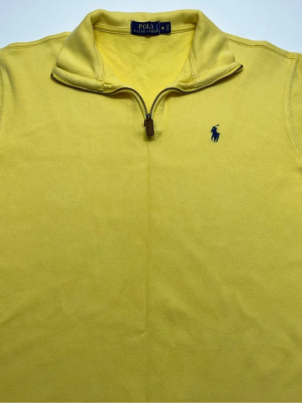 Polo Ralph Lauren 1/4 Sweater Mens Size Medium Yellow Rib Knit Pullover